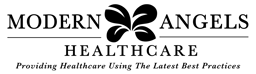 Modern Angels Healthcare Title Art - Monochrome Black With Slogan - Website Footer